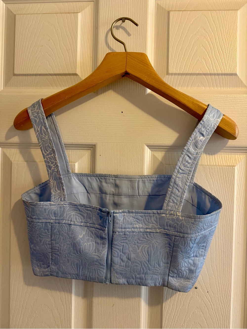 Amanda Uprichard x Revolve Spade Remington Brocade Cropped Top Blue S - Picture 3 of 8